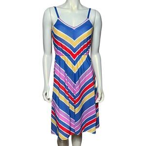 70s JR Dressworks Chevron Stripe Sundress Sweetheart Navy Multi Color Boho